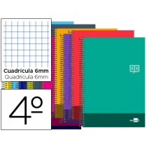 BLOC ESPIRAL LIDERPAPEL CUARTO DISCOVER TAPA CARTONCILLO 80 H 80G CUADRO 6 MM CON MARGEN COLORES