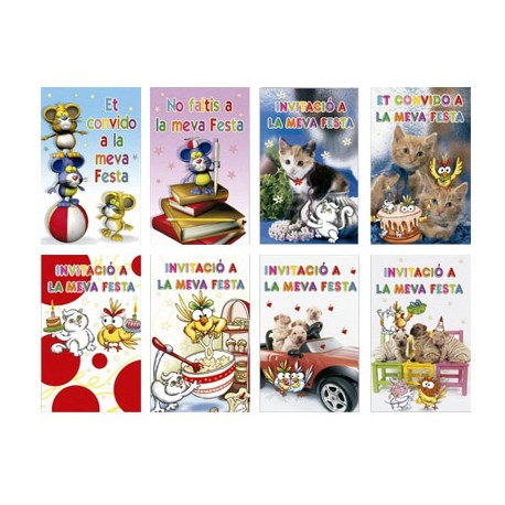 INVITACION A MI FIESTA ARGUVAL ANIMALES BLISTER DE 8 UNIDADES SURTIDAS CATALAN EXPOSITOR DE 60 BLIST