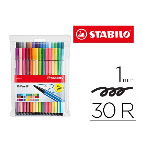 ROTULADOR STABILO ACUARELABLE PEN 68 ESTUCHE DE 24 COLORES ESTANDAR + 6 COLORES NEON