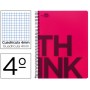 BLOC ESPIRAL LIDERPAPEL CUARTO THINK TAPA POLIPROPILENO 80 H 80G CUADRO 4 MM CON MARGEN COLOR ROJO