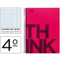 BLOC ESPIRAL LIDERPAPEL CUARTO THINK TAPA POLIPROPILENO 80 H 80G CUADRO 4 MM CON MARGEN COLOR ROJO