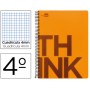 BLOC ESPIRAL LIDERPAPEL CUARTO THINK TAPA POLIPROPILENO 80 H 80G CUADRO 4 MM CON MARGEN COLOR NARANJ