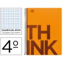 BLOC ESPIRAL LIDERPAPEL CUARTO THINK TAPA POLIPROPILENO 80 H 80G CUADRO 4 MM CON MARGEN COLOR NARANJ