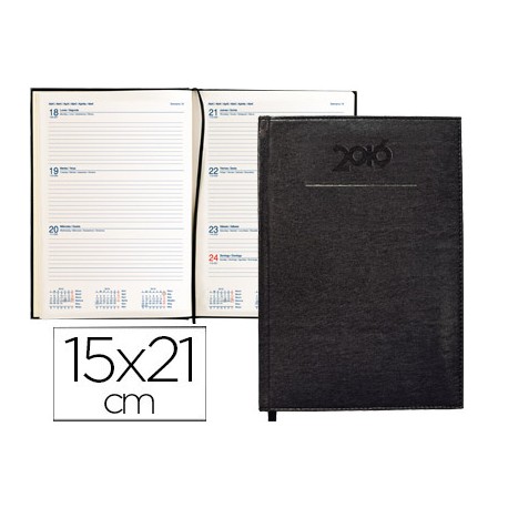 AGENDA ENCUADERNADA LIDERPAPEL CRETA 15X21 CM 2016 SEMANA VISTA COLOR NEGRO PAPEL 70 GRS AHUESADO