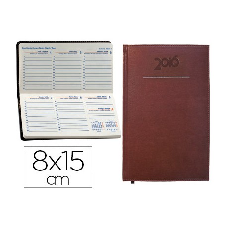 AGENDA ENCUADERNADA LIDERPAPEL CRETA 8X15 CM 2016 SEMANA VISTA COLOR MARRONOSCURO PAPEL 70 GRS