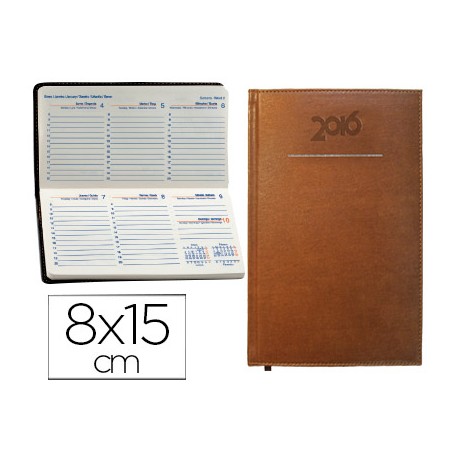 AGENDA ENCUADERNADA LIDERPAPEL CRETA 8X15 CM 2016 SEMANA VISTA COLOR MARRON PAPEL 70G