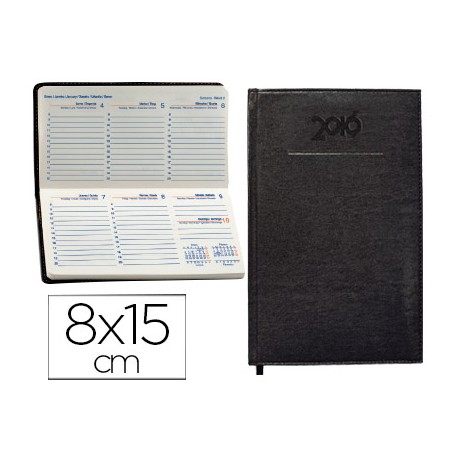 AGENDA ENCUADERNADA LIDERPAPEL CRETA 8X15 CM 2016 SEMANA VISTA COLOR NEGRO PAPEL 70 GRS