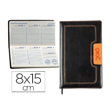 AGENDA ENCUADERNADA LIDERPAPEL DORIOS 8X15 CM 2016 SEMANA VISTA COLOR NEGRO Y NARANJA PAPEL 70 GRS