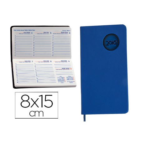 AGENDA ENCUADERNADA LIDERPAPEL KILKIS 8X15 CM 2016 SEMANA VISTA COLOR AZUL PAPEL DE 70G