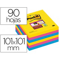 BLOC DE NOTAS ADHESIVAS QUITA Y PON POST-IT SUPER STICKY 101X101 MM CON 90 HOJAS RAYADO PACK DE 6 BL