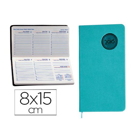 AGENDA ENCUADERNADA LIDERPAPEL KILKIS 8X15 CM 2016 SEMANA VISTA COLOR TURQUESA PAPEL 70