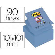 BLOC DE NOTAS ADHESIVAS QUITA Y PON POST-IT SUPER STICKY RAYADO 76X76 MM 90 HOJAS Z-NOTES AZUL