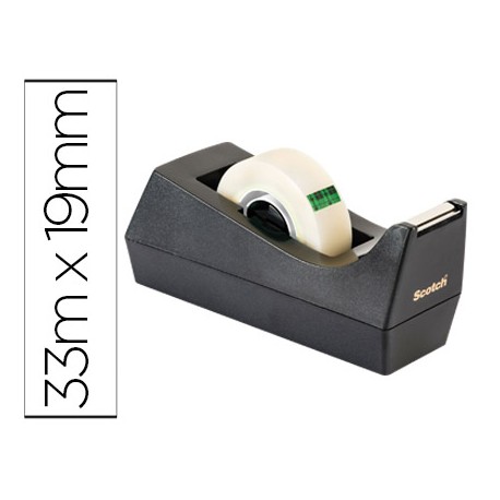 PORTARROLLO SOBREMESA SCOTCH C38 NEGRO INCLUYE 3 ROLLOS DE CINTA SCOTCH MAGIC 33 MT X 19 MM