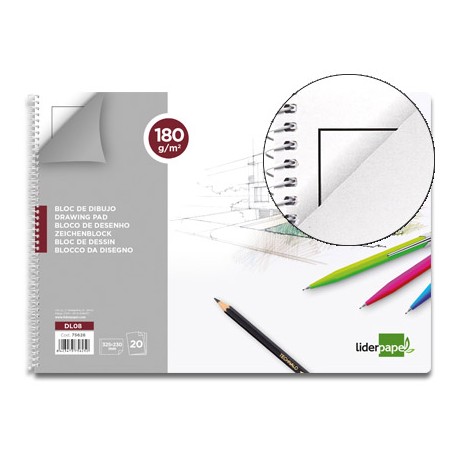 BLOC DIBUJO LIDERPAPEL LINEAL ESPIRAL 230X325MM 20 HOJAS 180 G/M2 CON RECUADRO