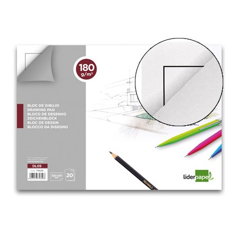 BLOC DIBUJO LIDERPAPEL LINEAL ENCOLADO 230X325MM 20 HOJAS 180 G/M2 CON RECUADRO