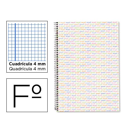 BLOC ESPIRAL LIDERPAPEL FOLIO MULTILIDER TAPA FORRADA 80H 80 G CUADRO 4 MM CON MARGEN BLANCO