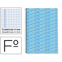 BLOC ESPIRAL LIDERPAPEL FOLIO MULTILIDER TAPA FORRADA 80H 80 G CUADRO 4 MM CON MARGEN CELESTE