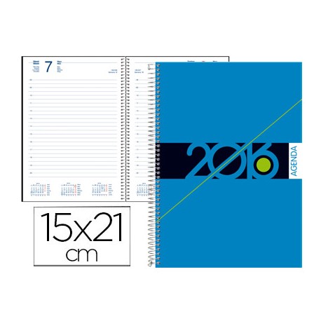 AGENDA DE ESPIRAL LIDERPAPEL SYROS 15X21 CM 2016 DIA PAGINA SIMPLE ESPIRAL COLOR AZUL