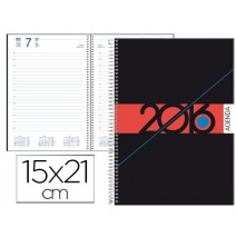 AGENDA DE ESPIRAL LIDERPAPEL SYROS 15X21 CM 2016 DIA PAGINA SIMPLE ESPIRAL COLOR NEGRO