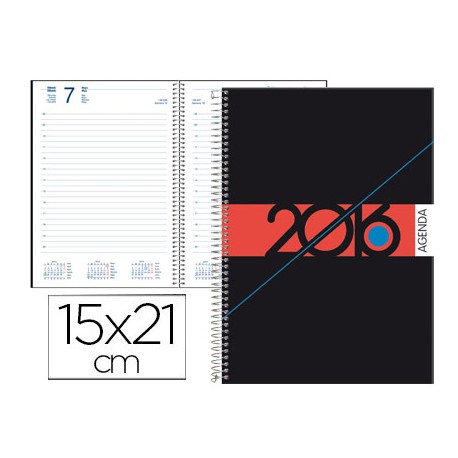 AGENDA DE ESPIRAL LIDERPAPEL SYROS 15X21 CM 2016 DIA PAGINA SIMPLE ESPIRAL COLOR NEGRO