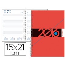 AGENDA DE ESPIRAL LIDERPAPEL SYROS 15X21 CM 2016 DIA PAGINA SIMPLE ESPIRAL COLOR ROJO