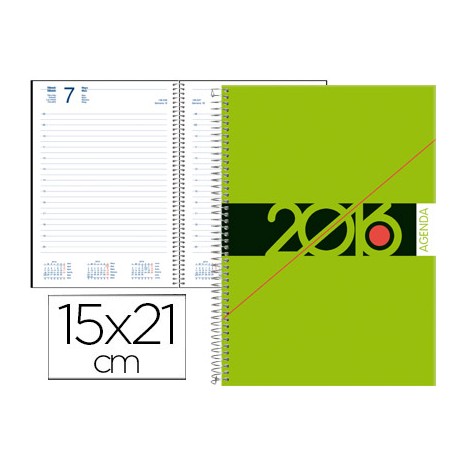 AGENDA DE ESPIRAL LIDERPAPEL SYROS 15X21 CM 2016 DIA PAGINA SIMPLE ESPIRAL COLOR VERDE