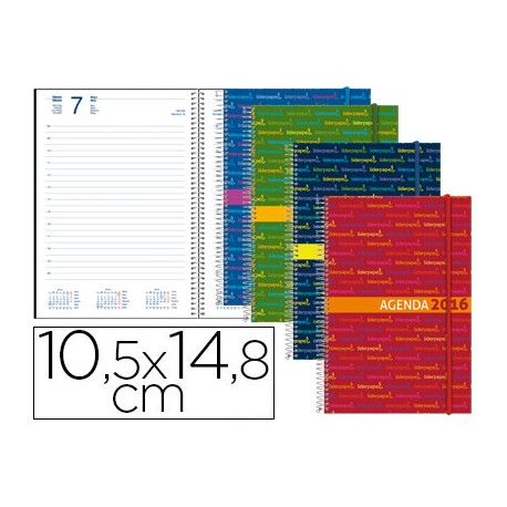 AGENDA DE ESPIRAL LIDERPAPEL SANTORINI 10,5X14,8 CM 2016 DIA PAGINA COLORES SURTIDOS PAPEL 60G