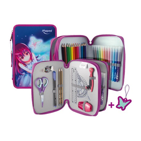 PLUMIER ESCOLAR MAPED DOBLE CREMALLERA BUTTERFLY 34 PIEZAS 2 PISOS