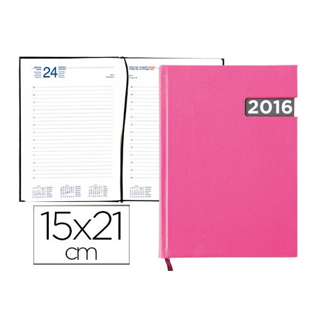 AGENDA ENCUADERNADA LIDERPAPEL TANAIS 15X21 CM 2016 DIA PAGINA TAPA PLASTIFICADA COLOR ROSA PAPEL
