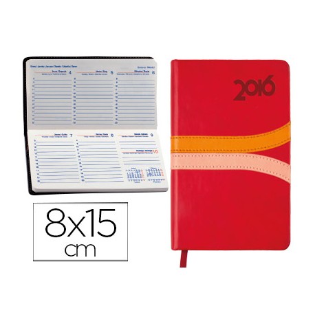 AGENDA ENCUADERNADA LIDERPAPEL HYDRA 8X15 CM 2016 SEMANA VISTA COLOR ROJO PAPEL 70 GRS