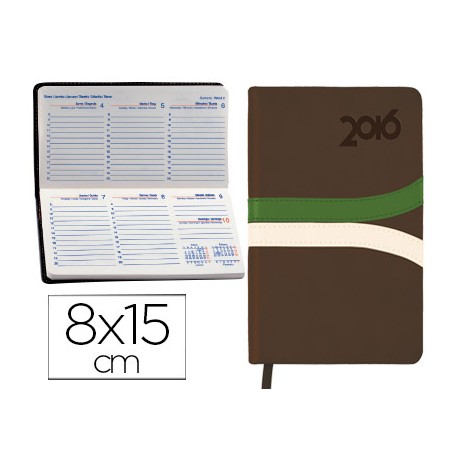 AGENDA ENCUADERNADA LIDERPAPEL HYDRA 8X15 CM 2016 SEMANA VISTA COLOR MARRON PAPEL 70 GRS