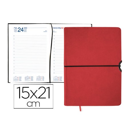 AGENDA ENCUADERNADA LIDERPAPEL LEUCADE 15X21 CM 2016 DIA PAGINA COLOR ROJO PAPEL 70 GRS