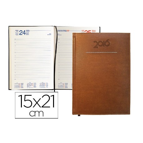 AGENDA ENCUADERNADA LIDERPAPEL CRETA 15X21 CM 2016 DIA PAGINA COLOR MARRON PAPEL 70 GRS