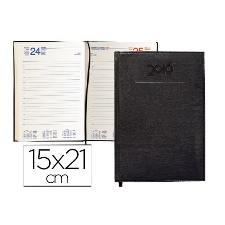 AGENDA ENCUADERNADA LIDERPAPEL CRETA 15X21 CM 2016 DIA PAGINA COLOR NEGRO PAPEL 70 GRS