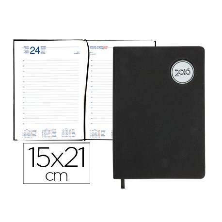 AGENDA ENCUADERNADA LIDERPAPEL KILKIS 15X21 CM 2016 DIA PAGINA COLOR NEGRO PAPEL 70 GRS