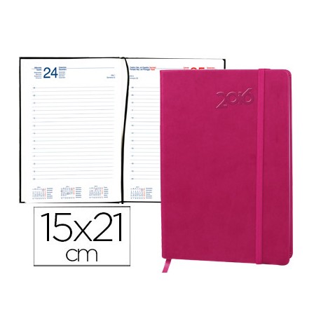 AGENDA ENCUADERNADA LIDERPAPEL ESPARTA 15X21CM 2016 DIA PAGINA CON GOMILLA COLOR ROSA PAPEL 70 GR