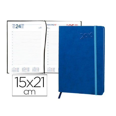 AGENDA ENCUADERNADA LIDERPAPEL ESPARTA 15X21 CM 2016 DIA PAGINA CON GOMILLA COLOR AZUL PAPEL 70 GR