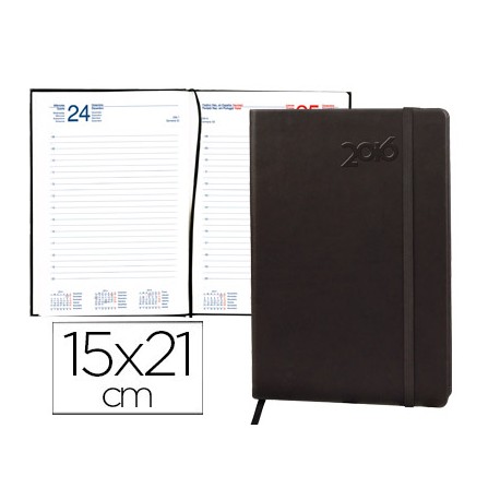 AGENDA ENCUADERNADA LIDERPAPEL ESPARTA 15X21CM 2016 DIA PAGINA CON GOMILLA COLOR NEGRO PAPEL 70 GR