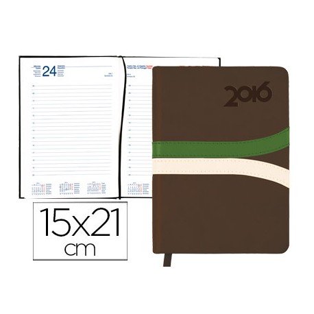 AGENDA ENCUADERNADA LIDERPAPEL HYDRA 15X21 CM 2016 DIA PAGINA COLOR MARRON PAPEL 70 GRS