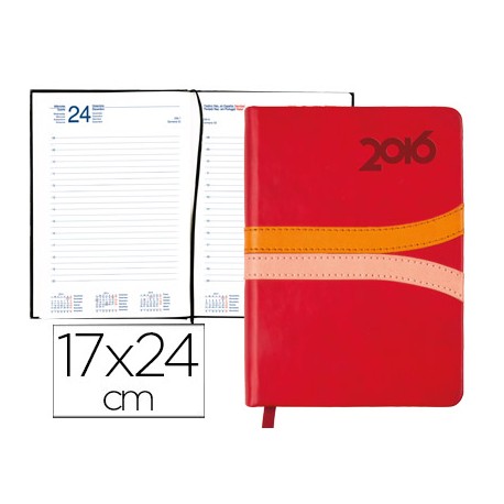 AGENDA ENCUADERNADA LIDERPAPEL HYDRA 17X24 CM 2016 DIA PAGINA COLOR ROJO PAPEL 70 GRS