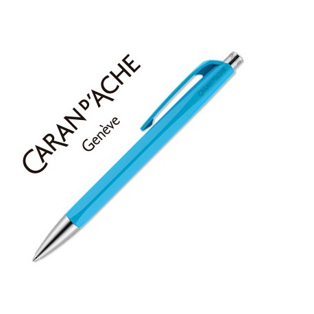 BOLIGRAFO CARAN D'ACHE 888 INFINITE CUERPO PLASTICO PUNTERA Y PULSADOR METALICOS RECARGABLE CELESTE