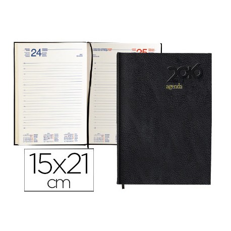 AGENDA ENCUADERNADA LIDERPAPEL CORFU 15X21 CM 2016 DIA PAGINA COLOR NEGRO PAPEL 60 GR