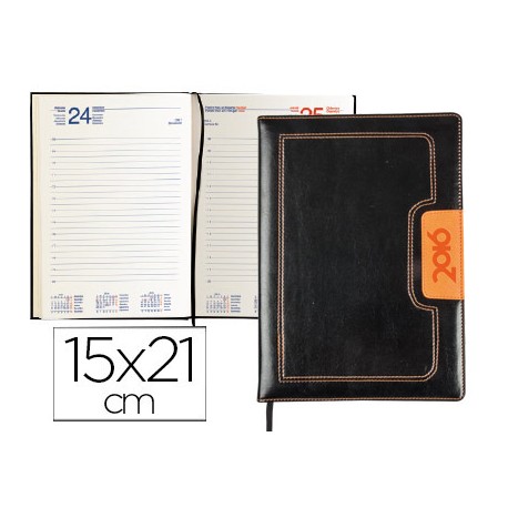 AGENDA ENCUADERNADA LIDERPAPEL DORIOS 15X21 CM 2016 DIA PAGINA COLOR NEGRO Y NARANJA PAPEL 70 GRS