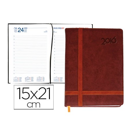 AGENDA ENCUADERNADA LIDERPAPEL EYION 15X21 CM 2016 DIA PAGINA COLOR MARRON PAPEL 70 GR