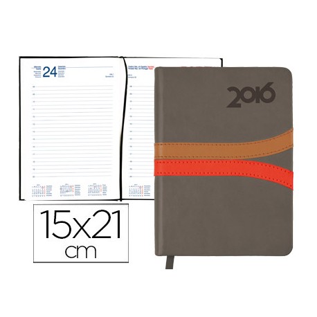 AGENDA ENCUADERNADA LIDERPAPEL HYDRA 15X21 CM 2016 DIA PAGINA COLOR GRIS PAPEL 70 GRS