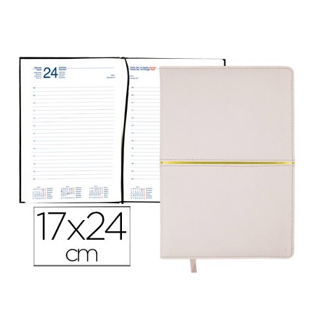 AGENDA ENCUADERNADA LIDERPAPEL NISIROS 17X24 CM 2016 DIA PAGINA COLOR BLANCO Y ORO PAPEL 70 GRS