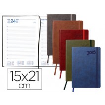 AGENDA LIDERPAPEL MYKONOS 15X21 CM 2016 DIA PAGINA PIEL ANTIGUA RAYADA CON GOMILLA PAPEL 70G COLORES
