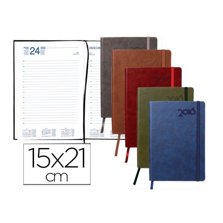 AGENDA LIDERPAPEL MYKONOS 15X21 CM 2016 DIA PAGINA PIEL ANTIGUA RAYADA CON GOMILLA PAPEL 70G COLORES