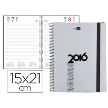 AGENDA DE ESPIRAL LIDERPAPEL OLBIA 15X21 CM 2016 DIA PAGINA TAPA POLIPROPILENO METALIZADO GRIS PAPEL