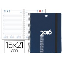 AGENDA DE ESPIRAL LIDERPAPEL OLBIA 15X21 CM 2016 DIA PAGINA TAPA POLIPROPILENO METALIZADO AZUL PAPEL